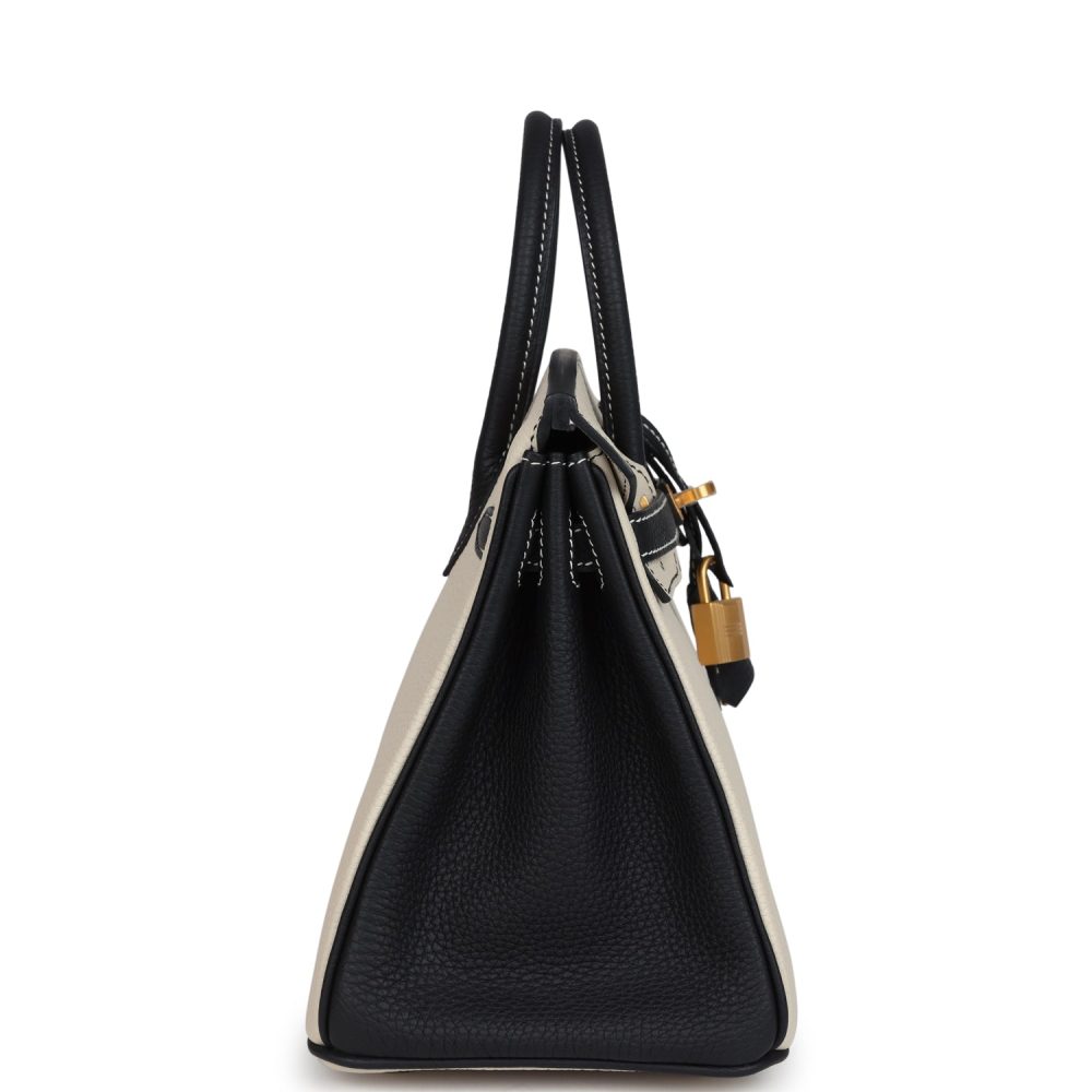 Hermes Special Order (HSS) Birkin 25 Craie and Black Togo Brushed Gold Hardware - Image 3