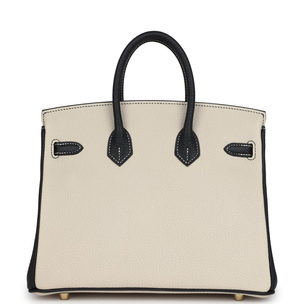 Hermes Special Order (HSS) Birkin 25 Craie and Black Togo Brushed Gold Hardware - Image 4