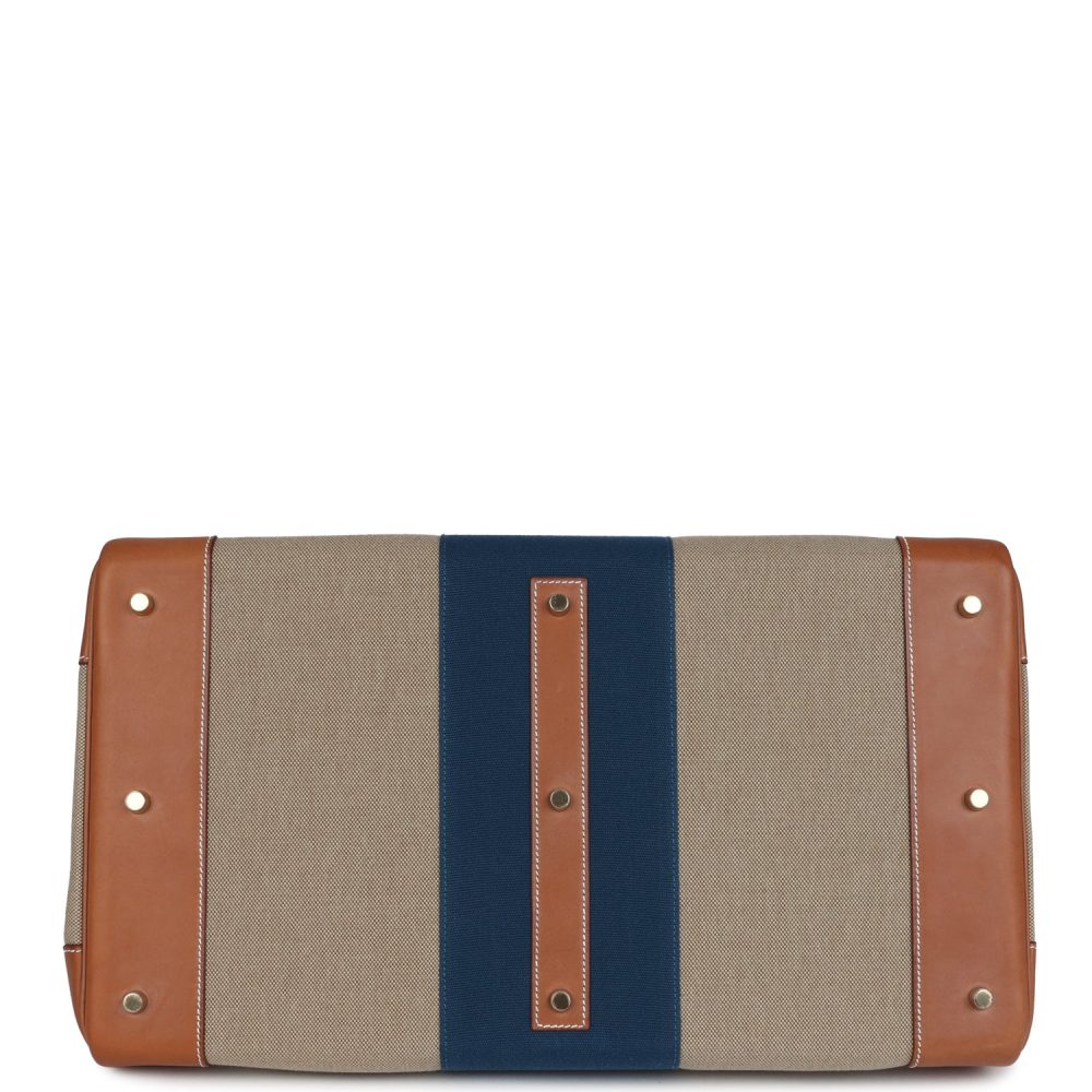 Pre-owned Hermes Birkin HAC 50 Flag Ficelle Toile H, Fauve Barenia and Bleu Toile H Canvas Gold Hardware - Image 6