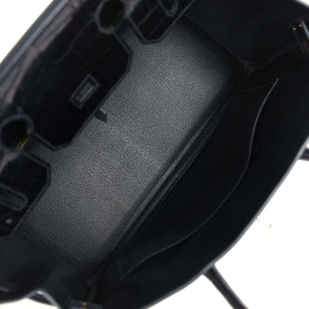 Pre-owned Hermes Birkin 30 Black Shiny Niloticus Crocodile and Novillo Touch Rose Gold Hardware - Image 8