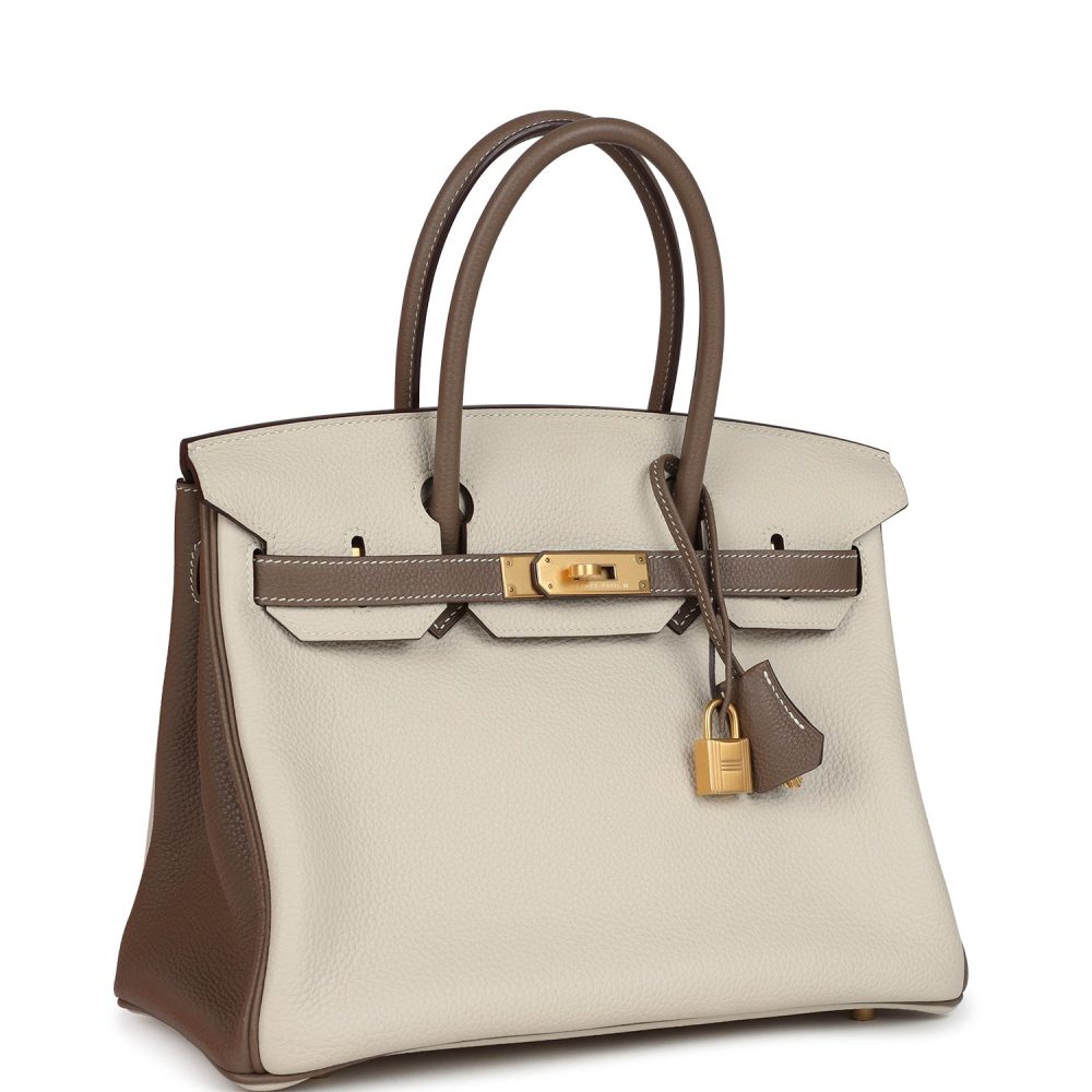 Hermes Special Order (HSS) Birkin 30 Etoupe and Craie Togo Brushed Gold Hardware - Image 2