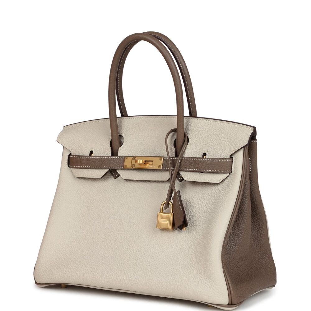 Hermes Special Order (HSS) Birkin 30 Etoupe and Craie Togo Brushed Gold Hardware - Image 5