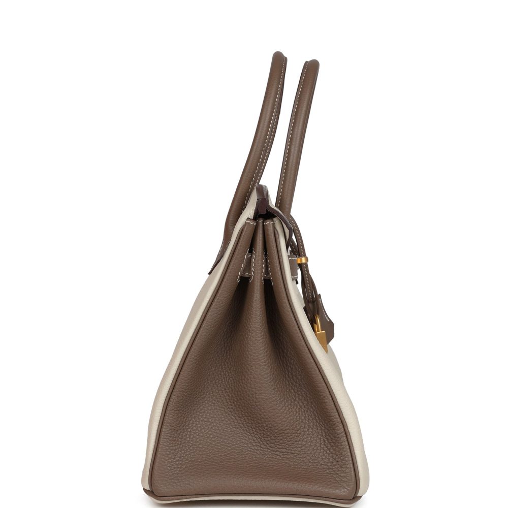 Hermes Special Order (HSS) Birkin 30 Etoupe and Craie Togo Brushed Gold Hardware - Image 3