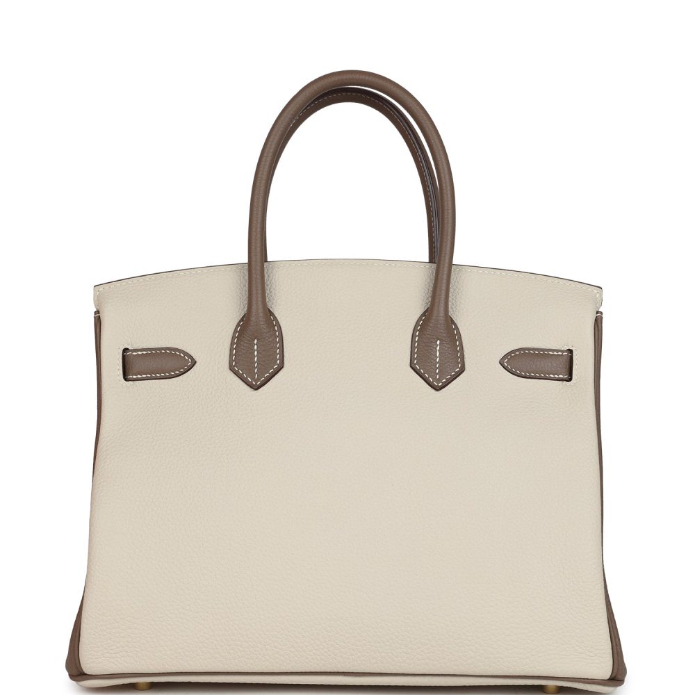 Hermes Special Order (HSS) Birkin 30 Etoupe and Craie Togo Brushed Gold Hardware - Image 4