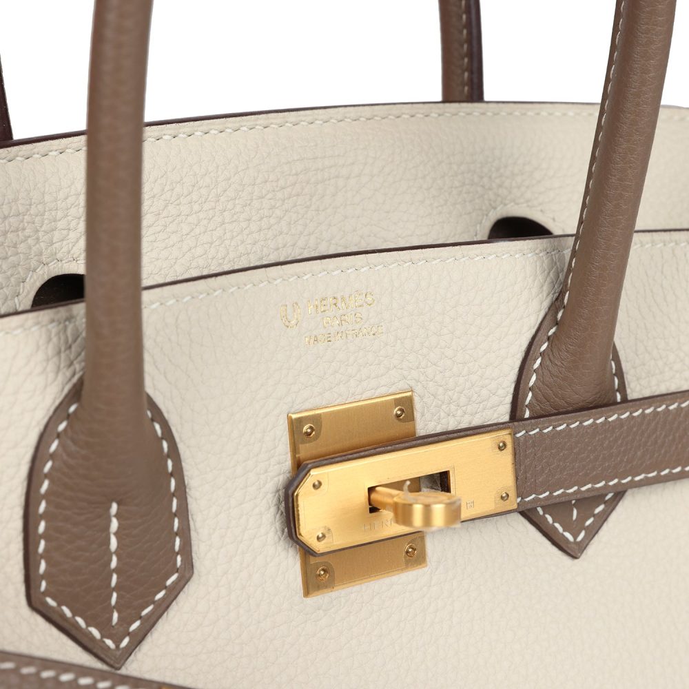 Hermes Special Order (HSS) Birkin 30 Etoupe and Craie Togo Brushed Gold Hardware - Image 7