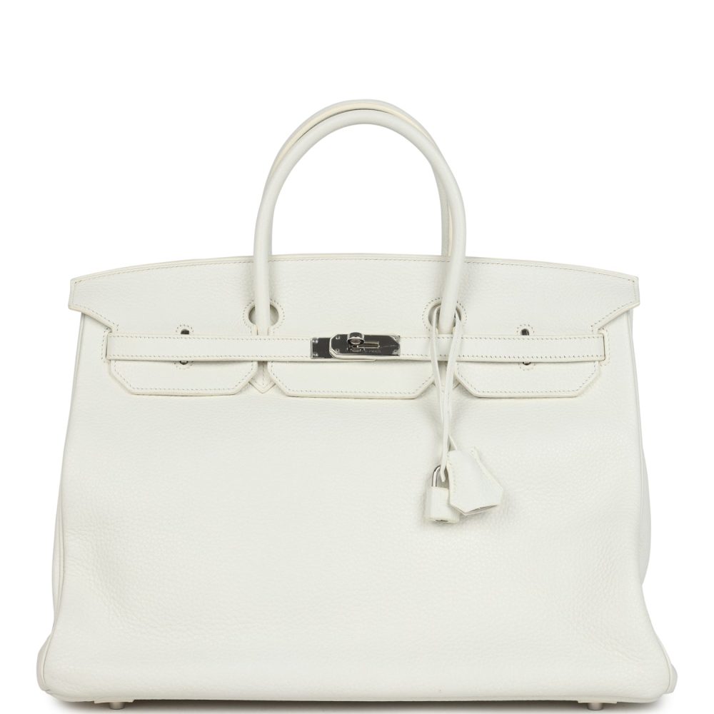 Pre-owned Hermes Birkin 40 White Clemence Palladium Hardware