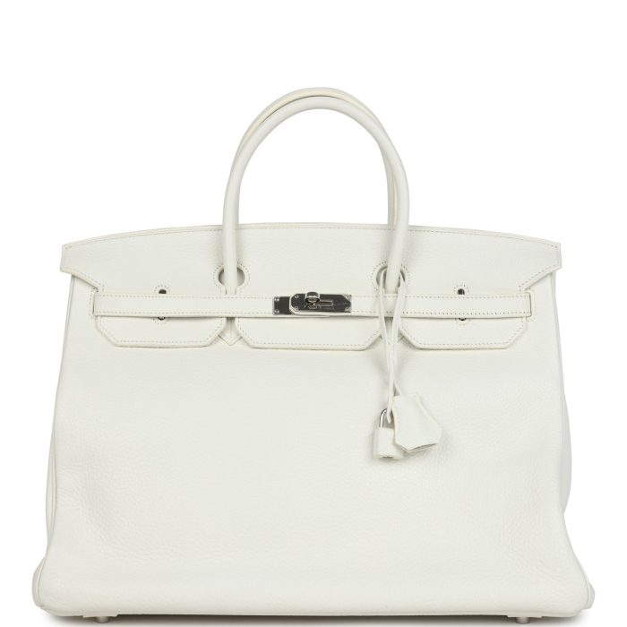 Pre-owned Hermes Birkin 40 White Clemence Palladium Hardware