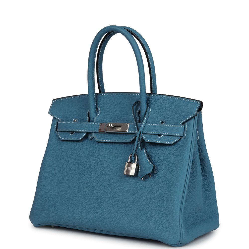 Pre-owned Hermes Birkin 30 Blue Jean Togo Palladium Hardware - Image 5