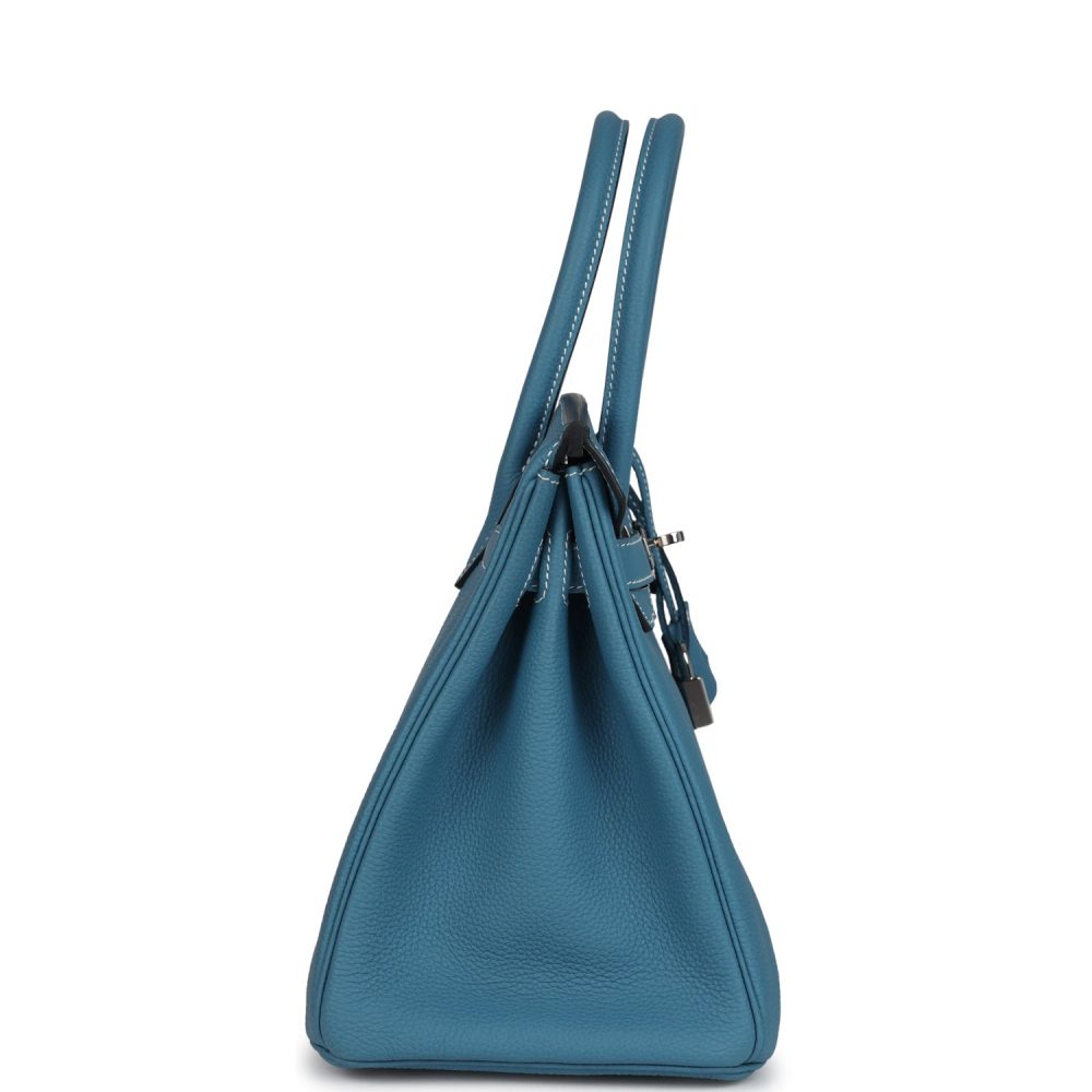 Pre-owned Hermes Birkin 30 Blue Jean Togo Palladium Hardware - Image 3