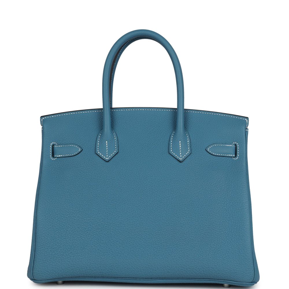 Pre-owned Hermes Birkin 30 Blue Jean Togo Palladium Hardware - Image 4