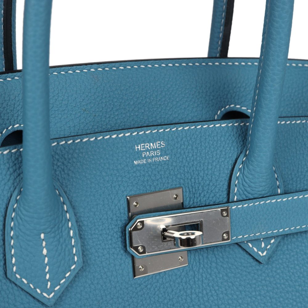 Pre-owned Hermes Birkin 30 Blue Jean Togo Palladium Hardware - Image 7