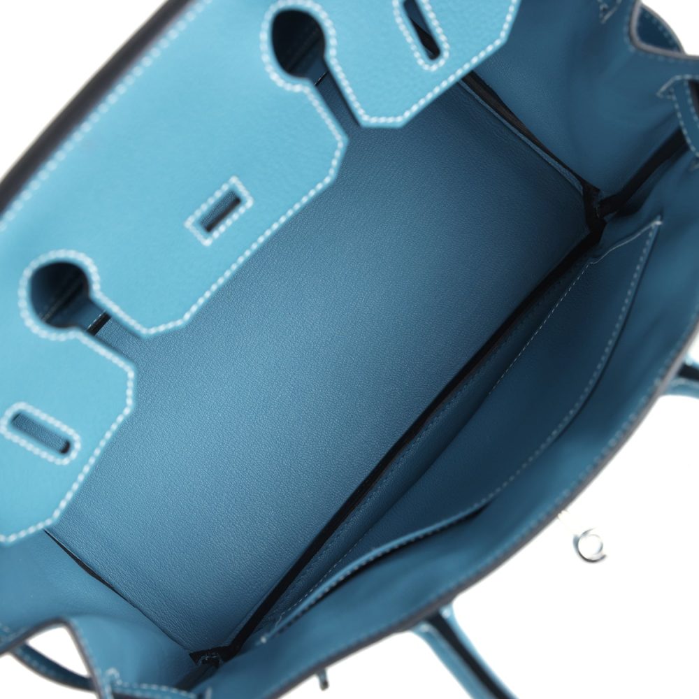 Pre-owned Hermes Birkin 30 Blue Jean Togo Palladium Hardware - Image 8