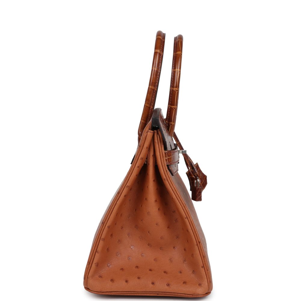 Hermes Birkin 30 Miel Shiny Alligator and Cognac Ostrich Touch Palladium Hardware - Image 3