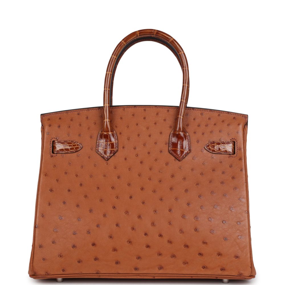 Hermes Birkin 30 Miel Shiny Alligator and Cognac Ostrich Touch Palladium Hardware - Image 4