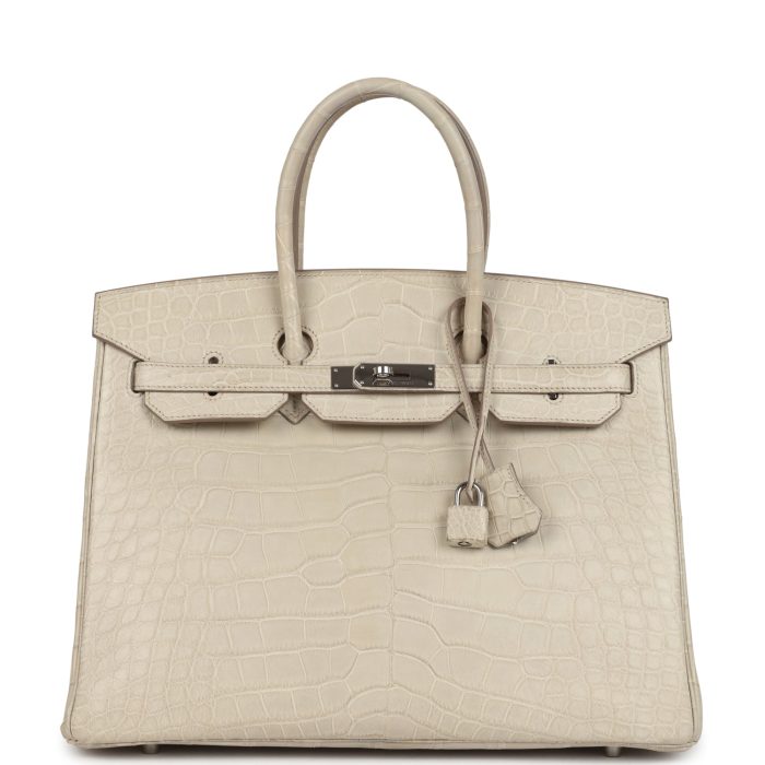 Pre-owned Hermes Birkin 35 Beton Matte Alligator Palladium Hardware