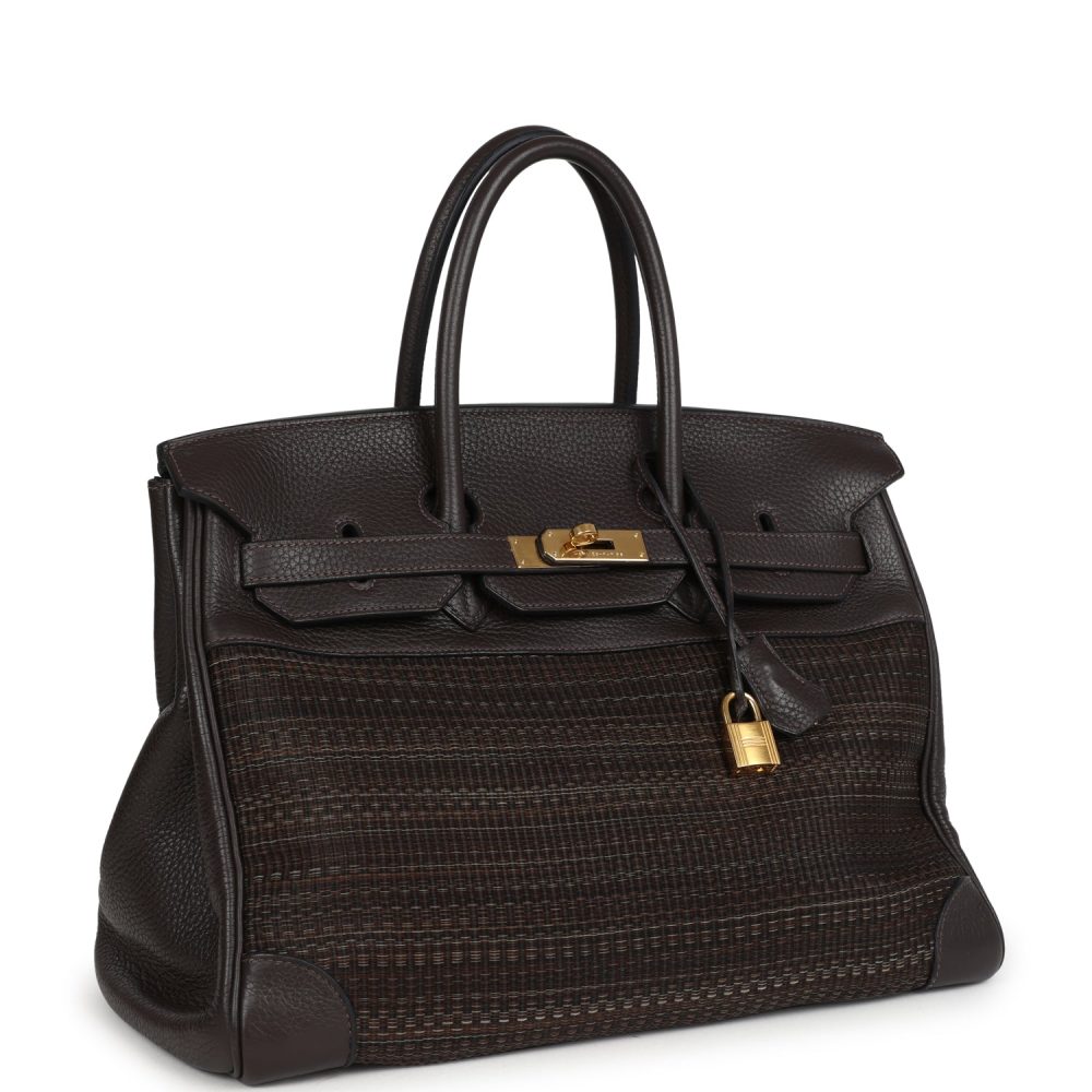 Pre-owned Hermes Birkin 35 Chocolate Clemence and Crinoline Gold Hardware - Image 2