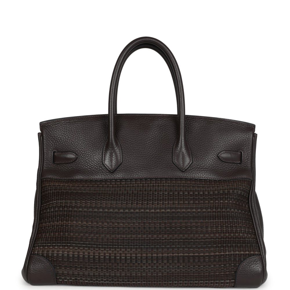 Pre-owned Hermes Birkin 35 Chocolate Clemence and Crinoline Gold Hardware - Image 4