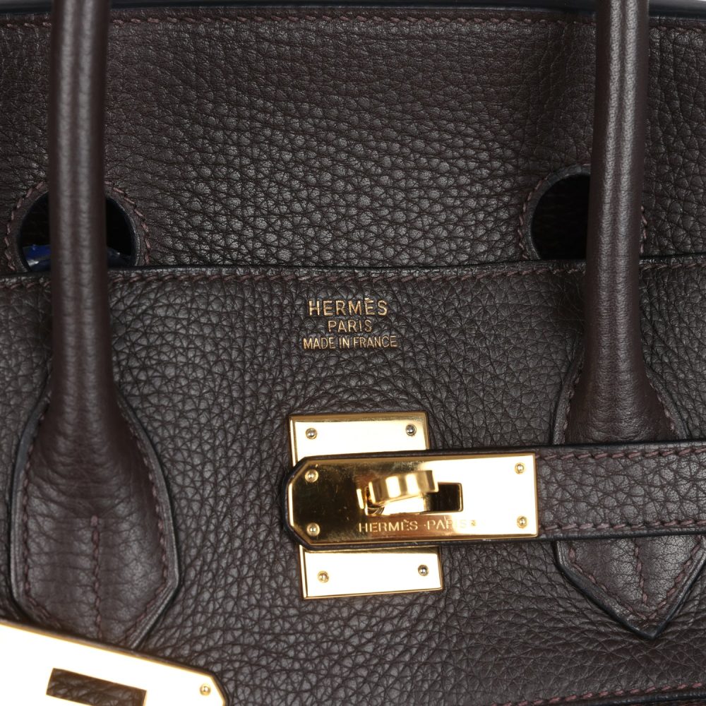 Pre-owned Hermes Birkin 35 Chocolate Clemence and Crinoline Gold Hardware - Image 7