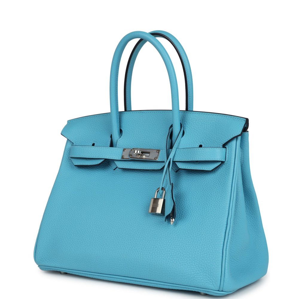 Pre-owned Hermes Birkin 30 Bleu du Nord Togo Palladium Hardware - Image 5