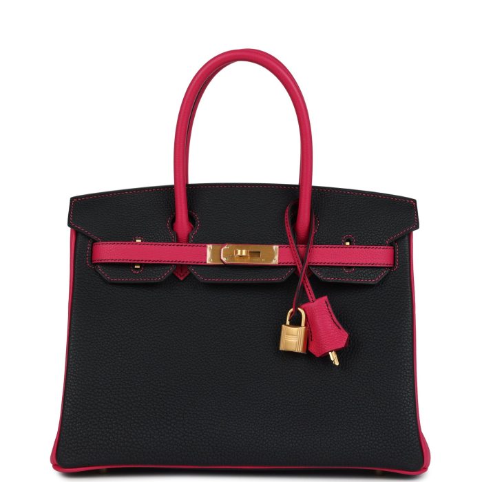 Hermes Special Order (HSS) Birkin 30 Black and Rose Mexico Togo Brushed Gold Hardware