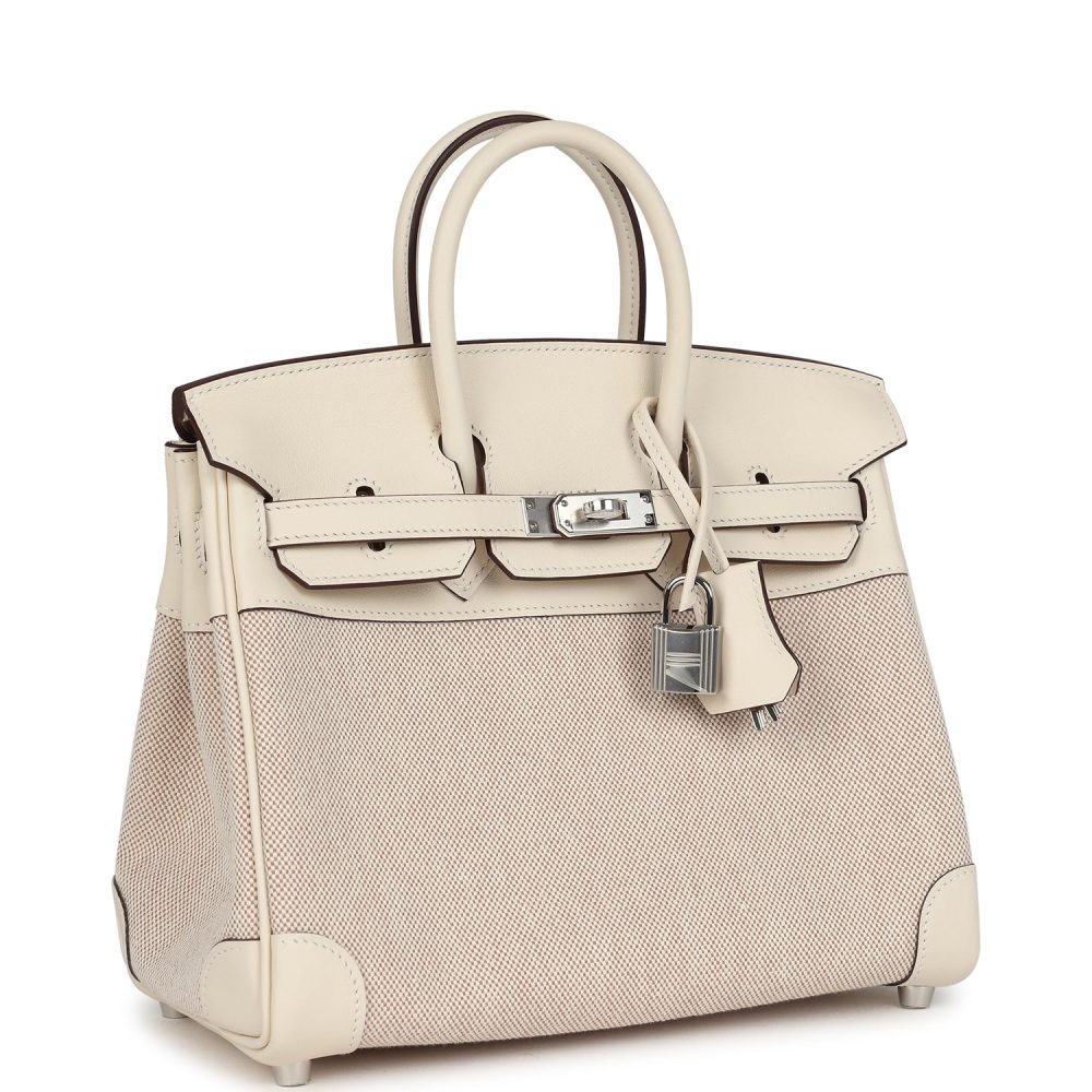 Hermes Birkin 25 Nata Swift and Ecru-Beige Toile H Canvas Palladium Hardware - Image 2