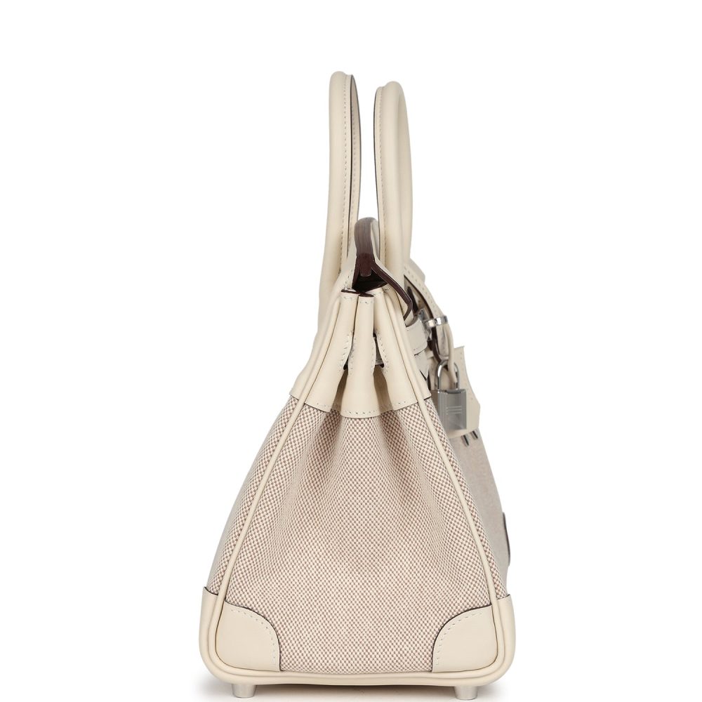 Hermes Birkin 25 Nata Swift and Ecru-Beige Toile H Canvas Palladium Hardware - Image 3