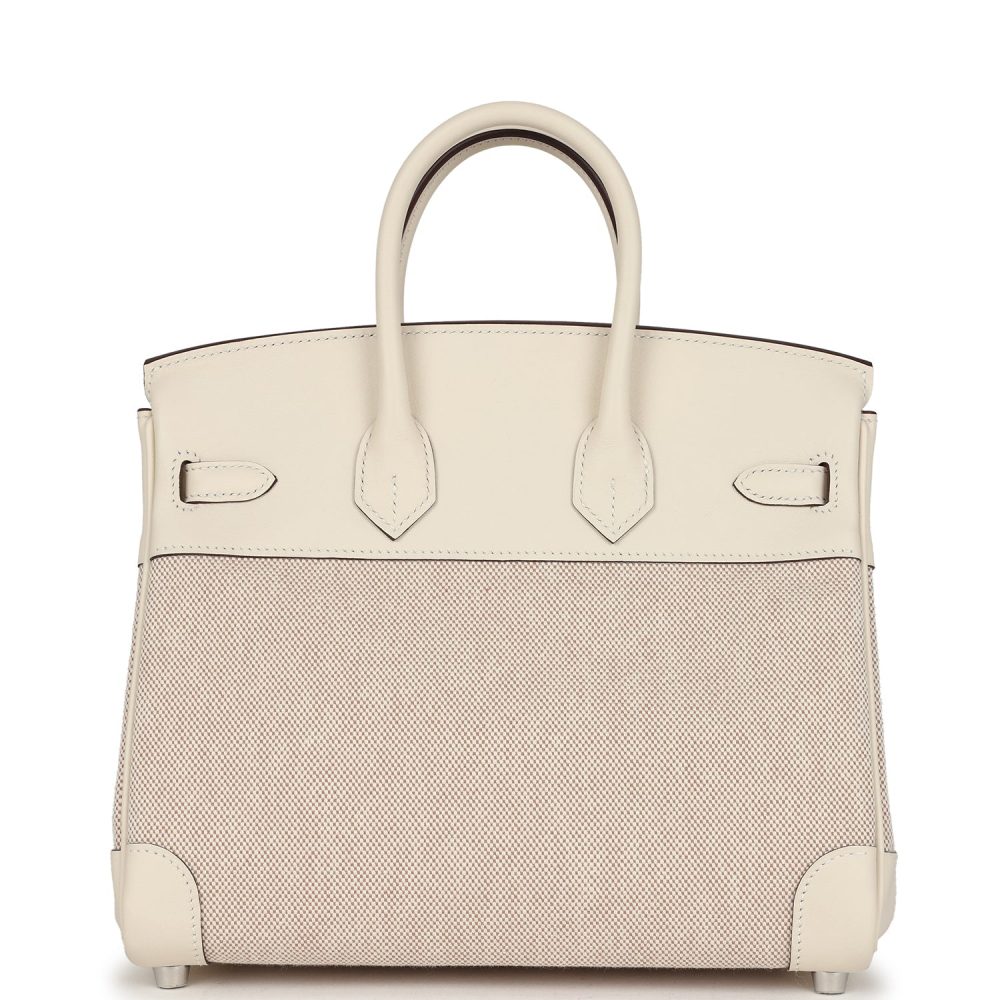 Hermes Birkin 25 Nata Swift and Ecru-Beige Toile H Canvas Palladium Hardware - Image 4