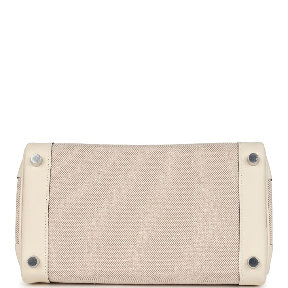 Hermes Birkin 25 Nata Swift and Ecru-Beige Toile H Canvas Palladium Hardware - Image 6