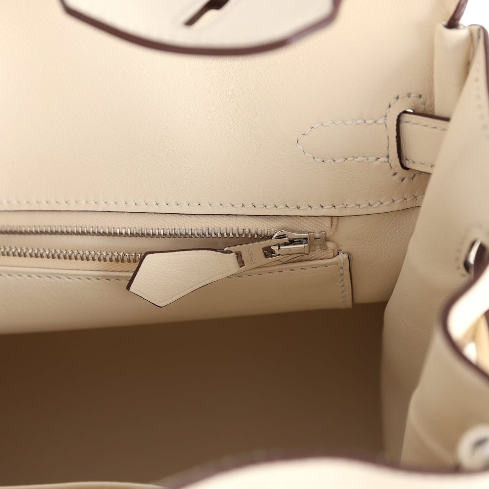 Hermes Birkin 25 Nata Swift and Ecru-Beige Toile H Canvas Palladium Hardware - Image 9