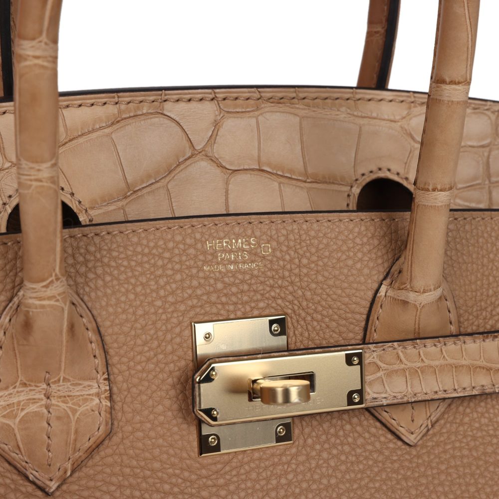 Hermes Birkin 30 Chai Matte Alligator and Togo Touch Permabrass Hardware - Image 7