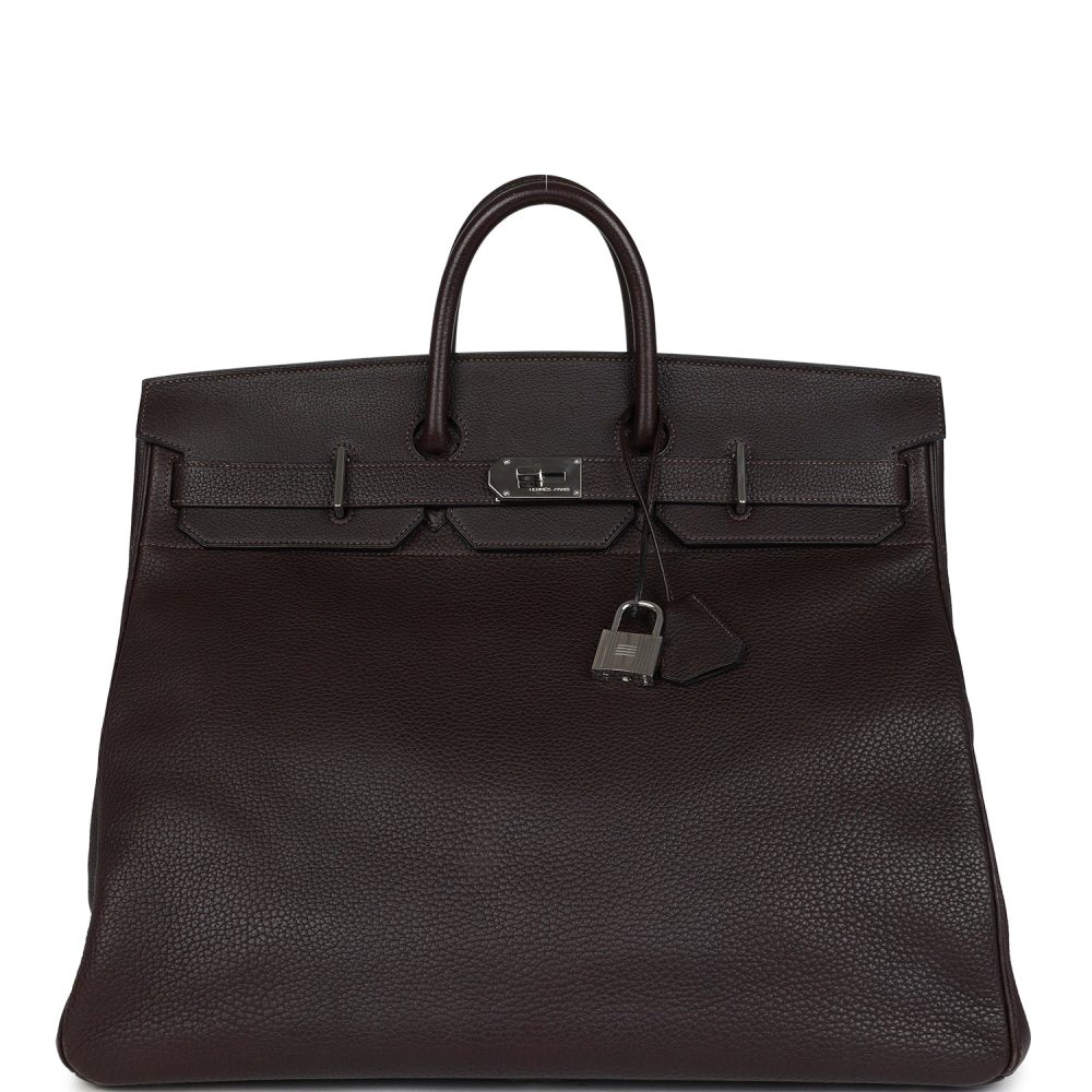 Vintage Hermes Birkin HAC 50 Maroon Fonce Fjord Palladium Hardware