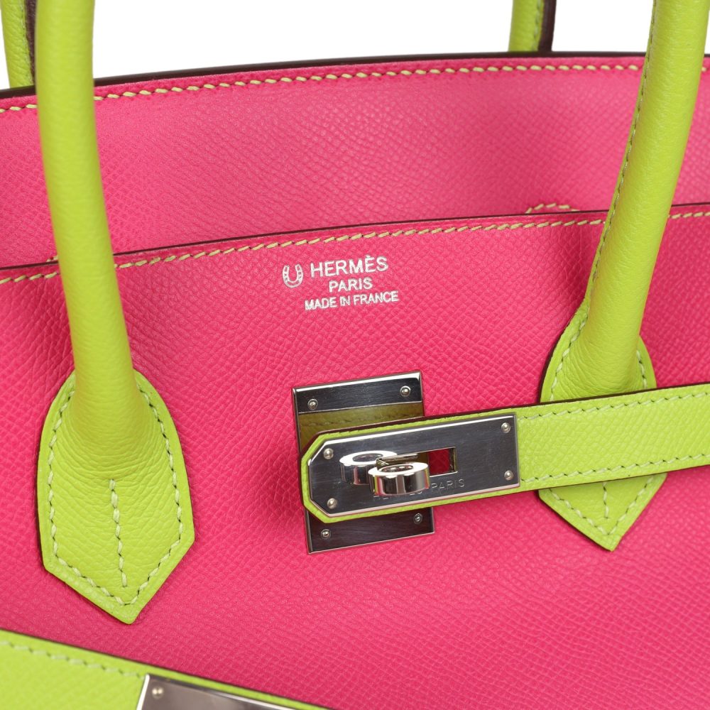 Pre-owned Hermes Special Order (HSS) Birkin 35 Rose Tyrien and Kiwi Epsom Palladium Hardware - Image 7