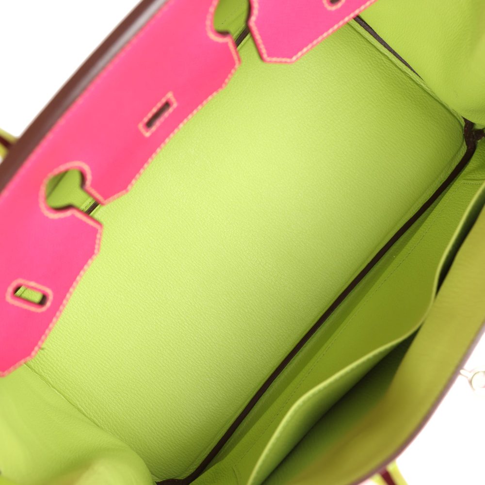 Pre-owned Hermes Special Order (HSS) Birkin 35 Rose Tyrien and Kiwi Epsom Palladium Hardware - Image 8