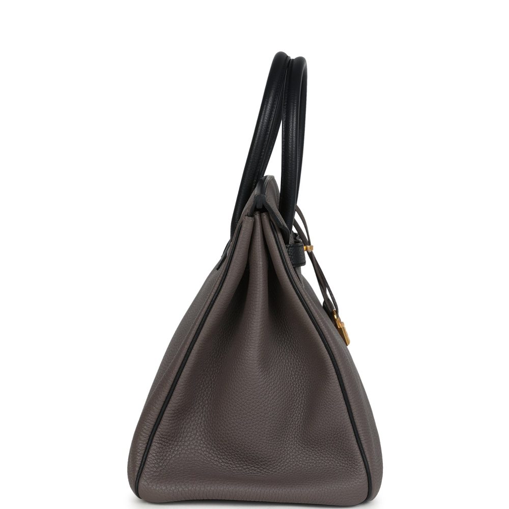 Pre-owned Hermes Special Order (HSS) Birkin 35 Etain and Black Togo Gold Hardware - Image 3