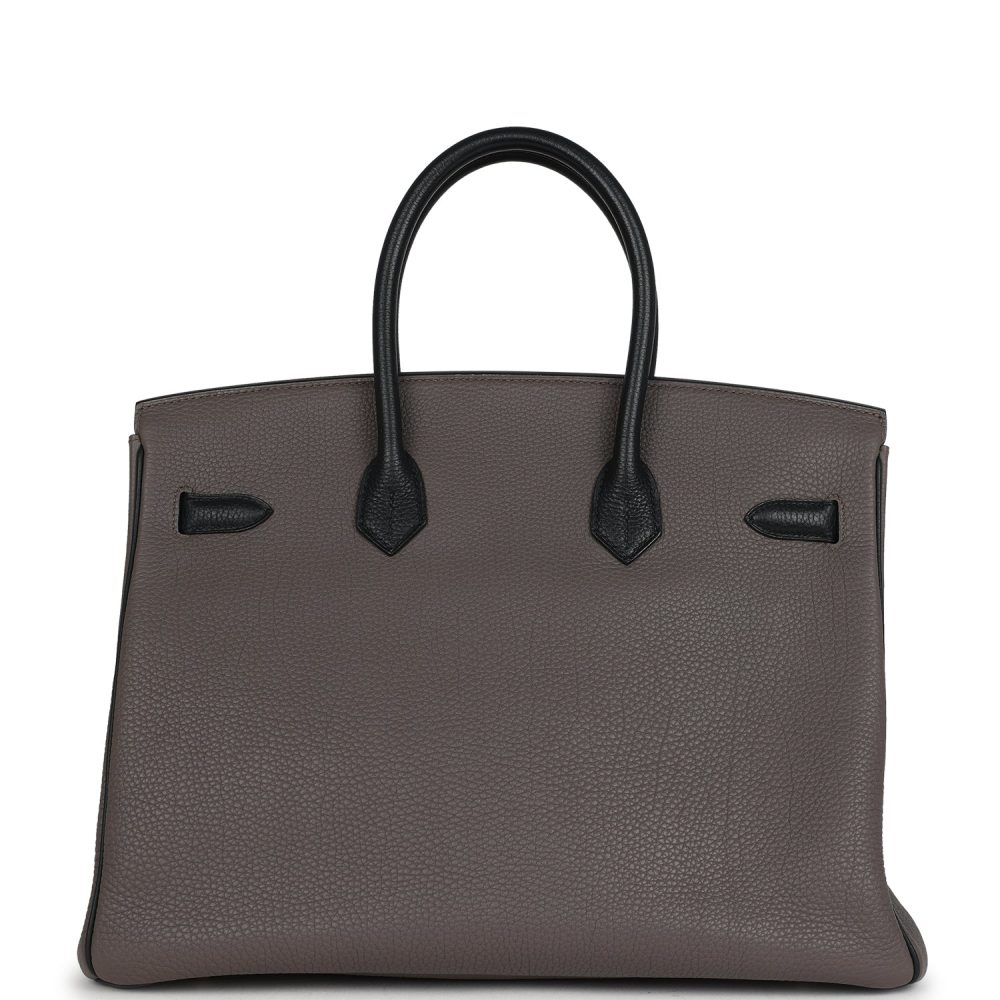 Pre-owned Hermes Special Order (HSS) Birkin 35 Etain and Black Togo Gold Hardware - Image 4