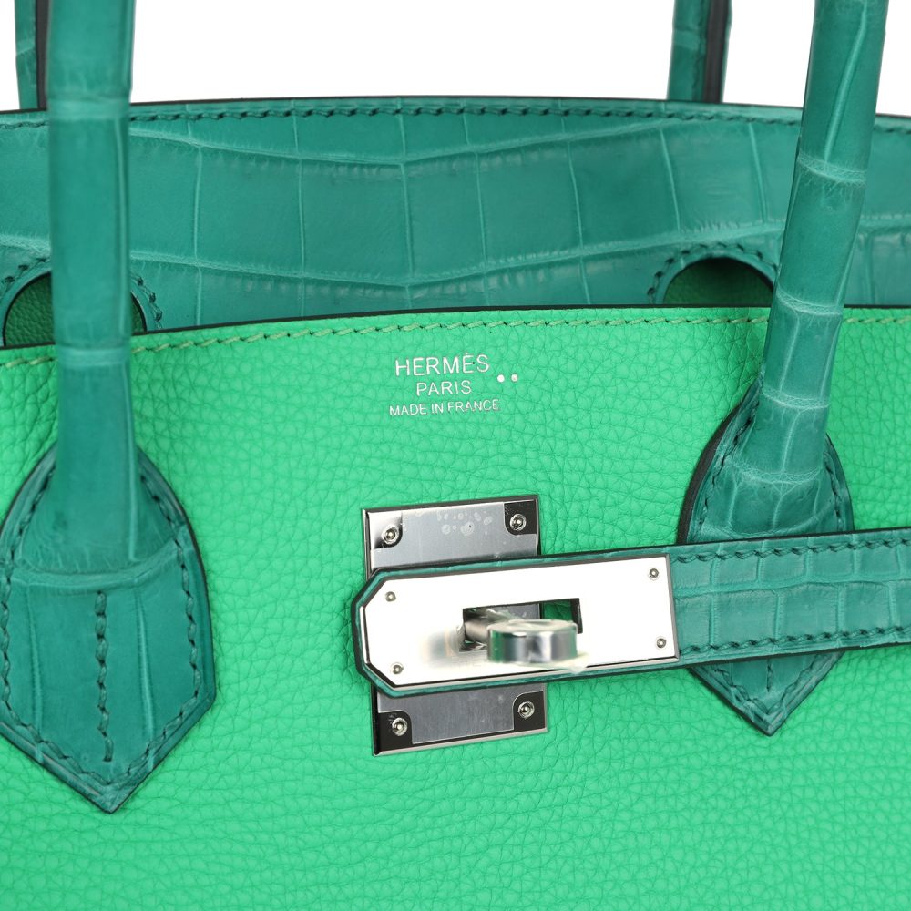 Hermes Birkin 30 Vert Comics Togo and Vert Jade Niloticus Crocodile Touch Palladium Hardware - Image 7