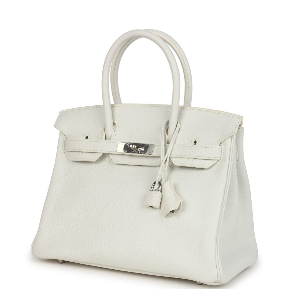 Pre-owned Hermes Birkin 30 White Clemence Palladium Hardware - Image 5