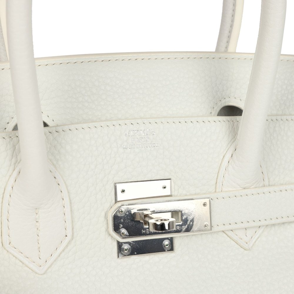 Pre-owned Hermes Birkin 30 White Clemence Palladium Hardware - Image 7