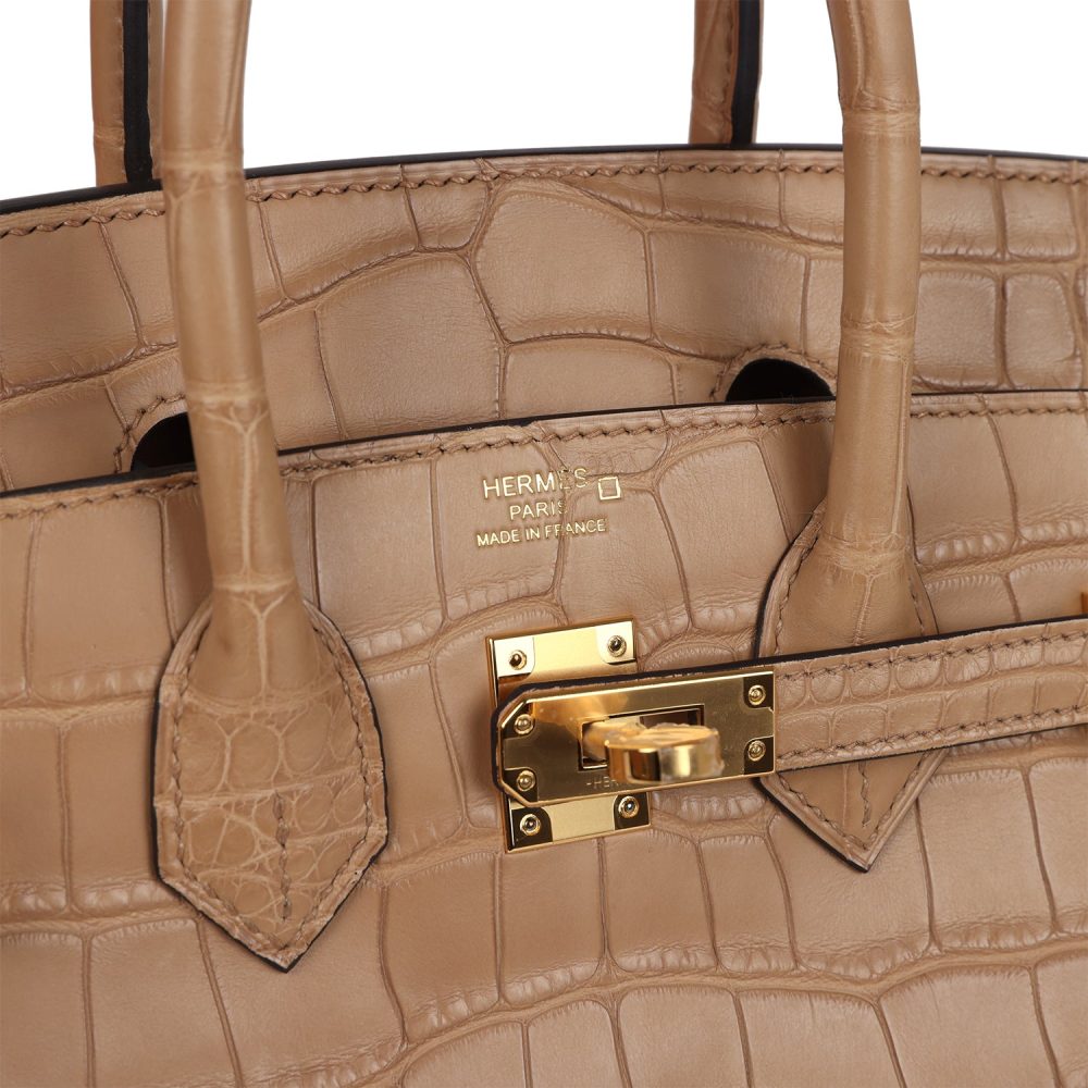 Hermes Birkin 25 Chai Matte Alligator Gold Hardware - Image 7
