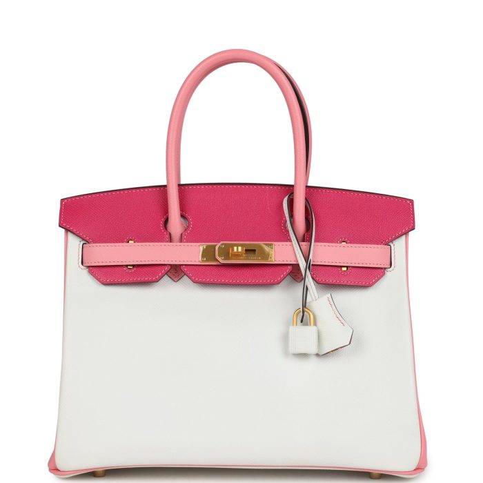 Pre-owned Hermes Special Order (HSS) Birkin 30 White, Rose Confetti and Rose Tyrien Epsom Brushed Gold Hardware
