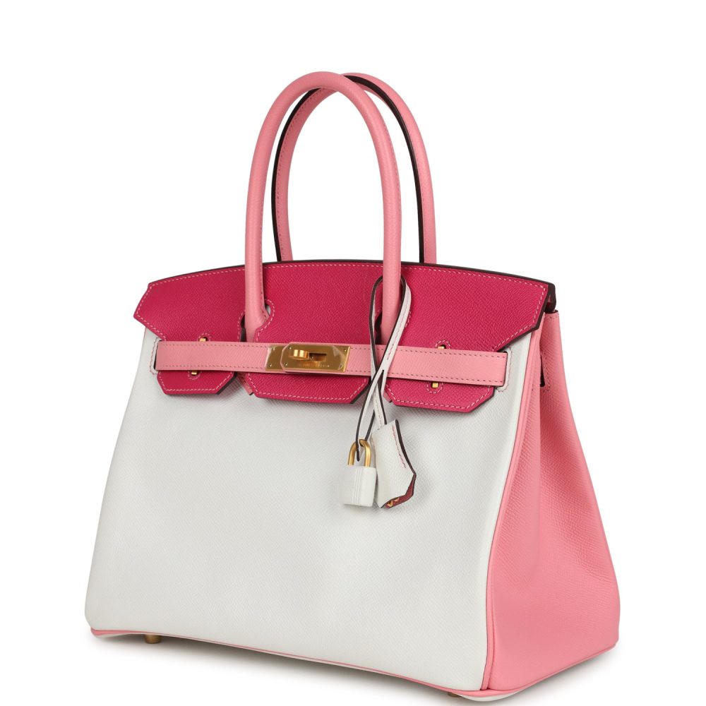 Pre-owned Hermes Special Order (HSS) Birkin 30 White, Rose Confetti and Rose Tyrien Epsom Brushed Gold Hardware - Image 5