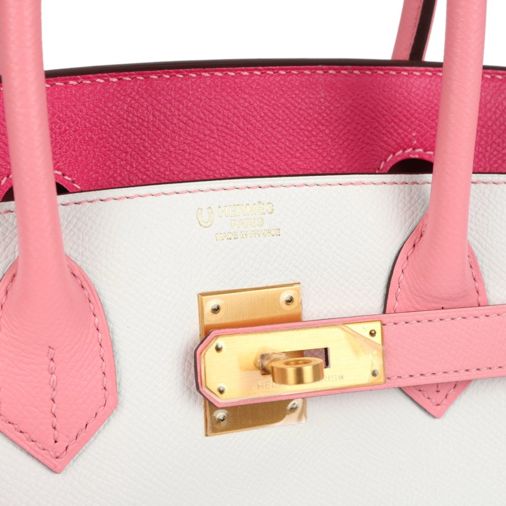 Pre-owned Hermes Special Order (HSS) Birkin 30 White, Rose Confetti and Rose Tyrien Epsom Brushed Gold Hardware - Image 7
