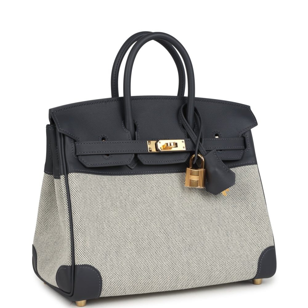 Hermes Birkin 25 Ecru and Ardoise Toile H Canvas and Ardoise Swift Gold Hardware - Image 2