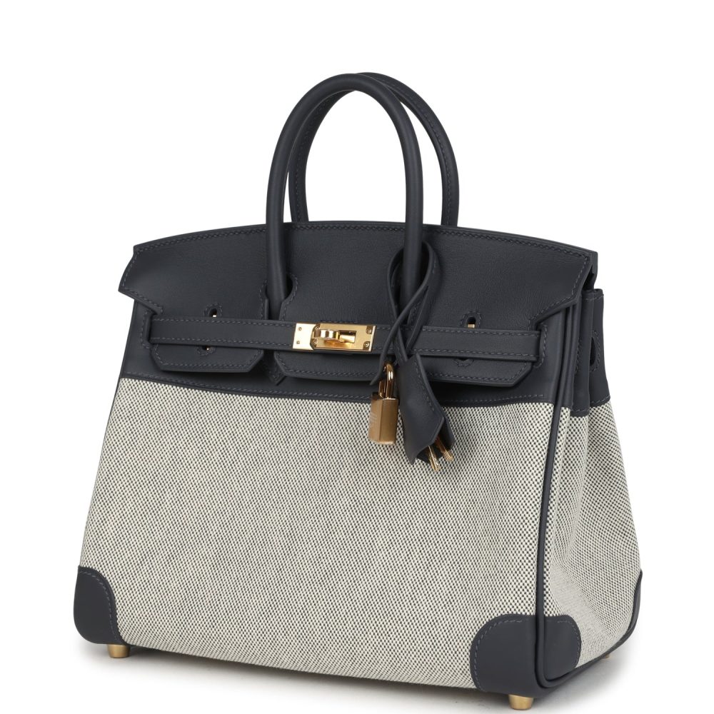 Hermes Birkin 25 Ecru and Ardoise Toile H Canvas and Ardoise Swift Gold Hardware - Image 5