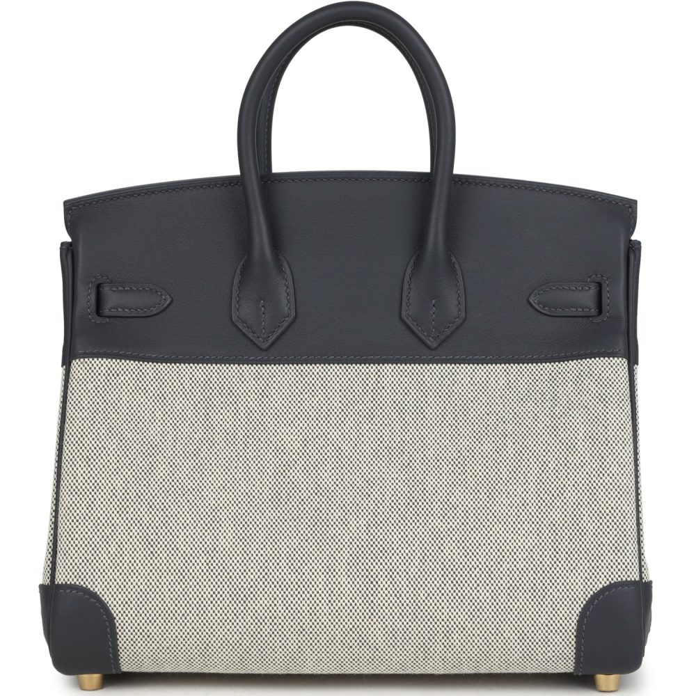Hermes Birkin 25 Ecru and Ardoise Toile H Canvas and Ardoise Swift Gold Hardware - Image 4
