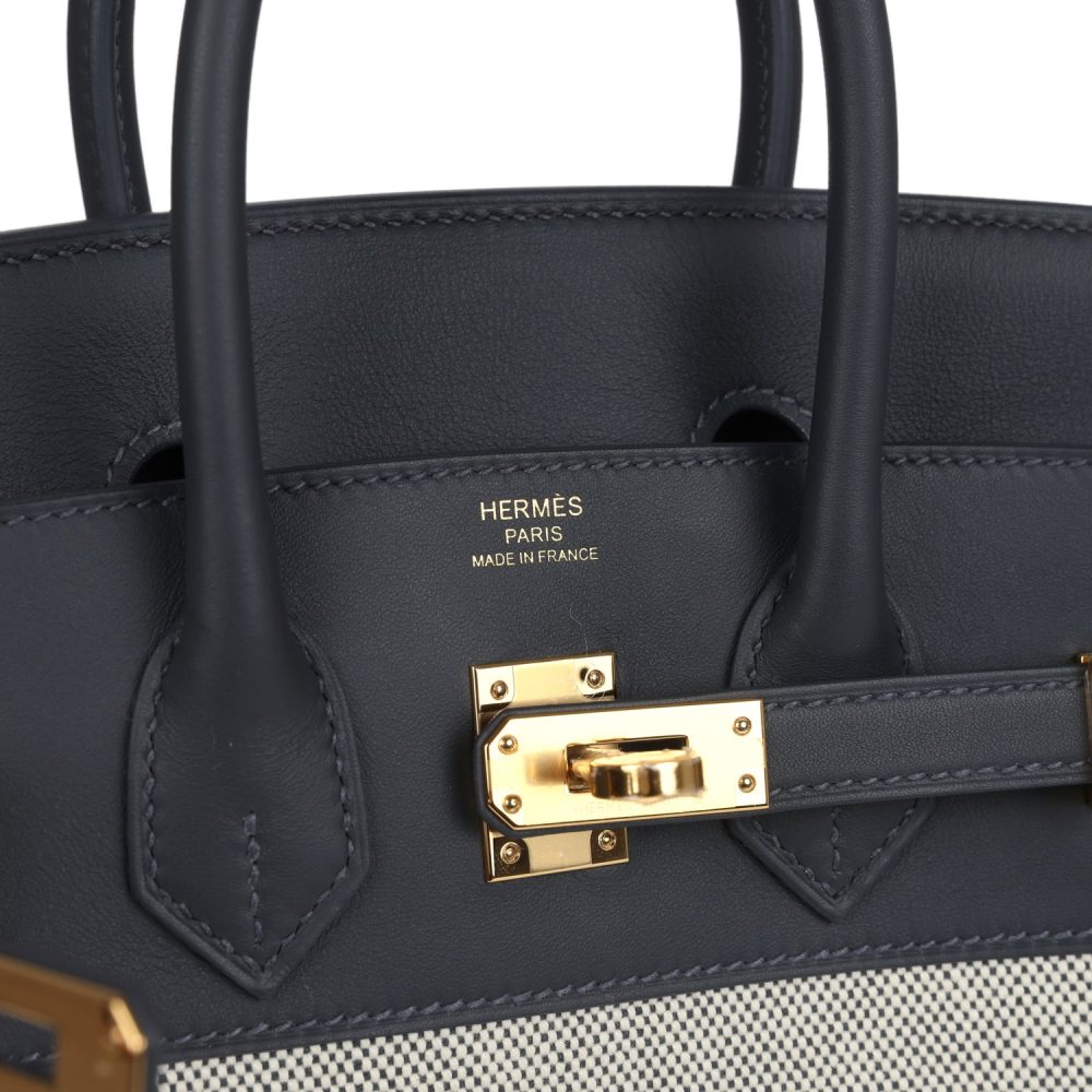 Hermes Birkin 25 Ecru and Ardoise Toile H Canvas and Ardoise Swift Gold Hardware - Image 7