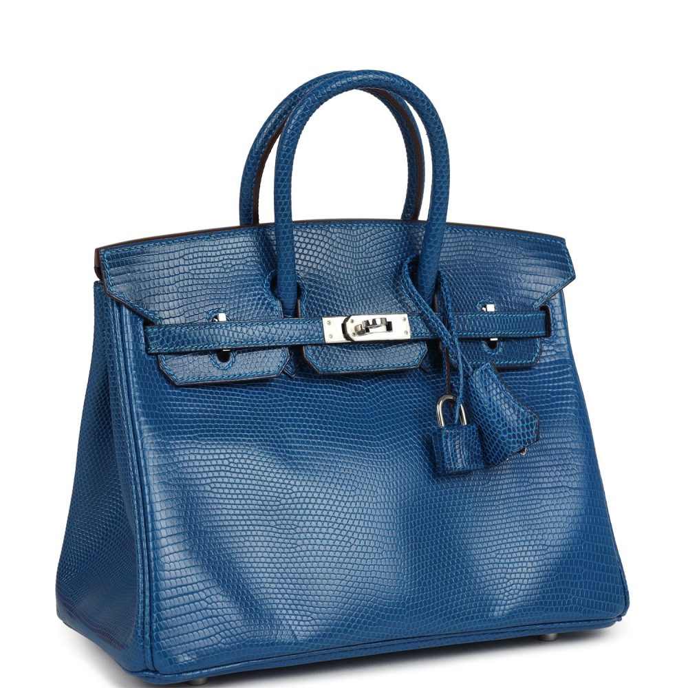 Pre-owned Hermes Birkin 25 Bleu Izmir Varanus Niloticus Lizard Palladium Hardware - Image 2