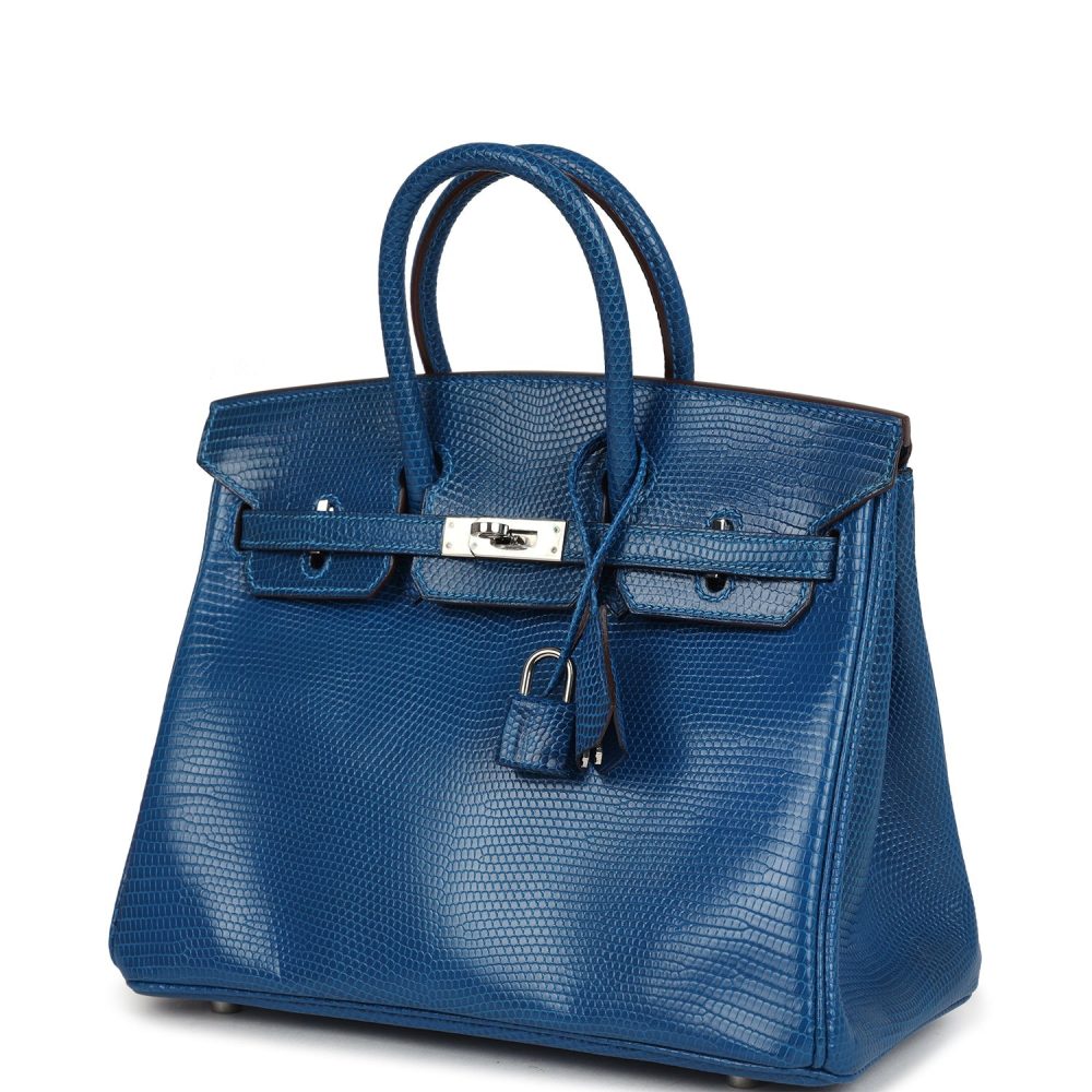 Pre-owned Hermes Birkin 25 Bleu Izmir Varanus Niloticus Lizard Palladium Hardware - Image 5