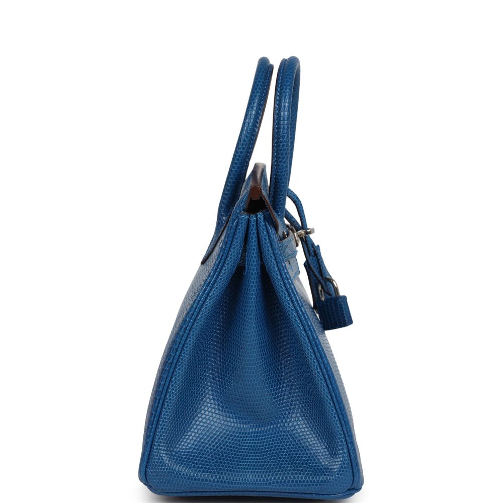 Pre-owned Hermes Birkin 25 Bleu Izmir Varanus Niloticus Lizard Palladium Hardware - Image 3