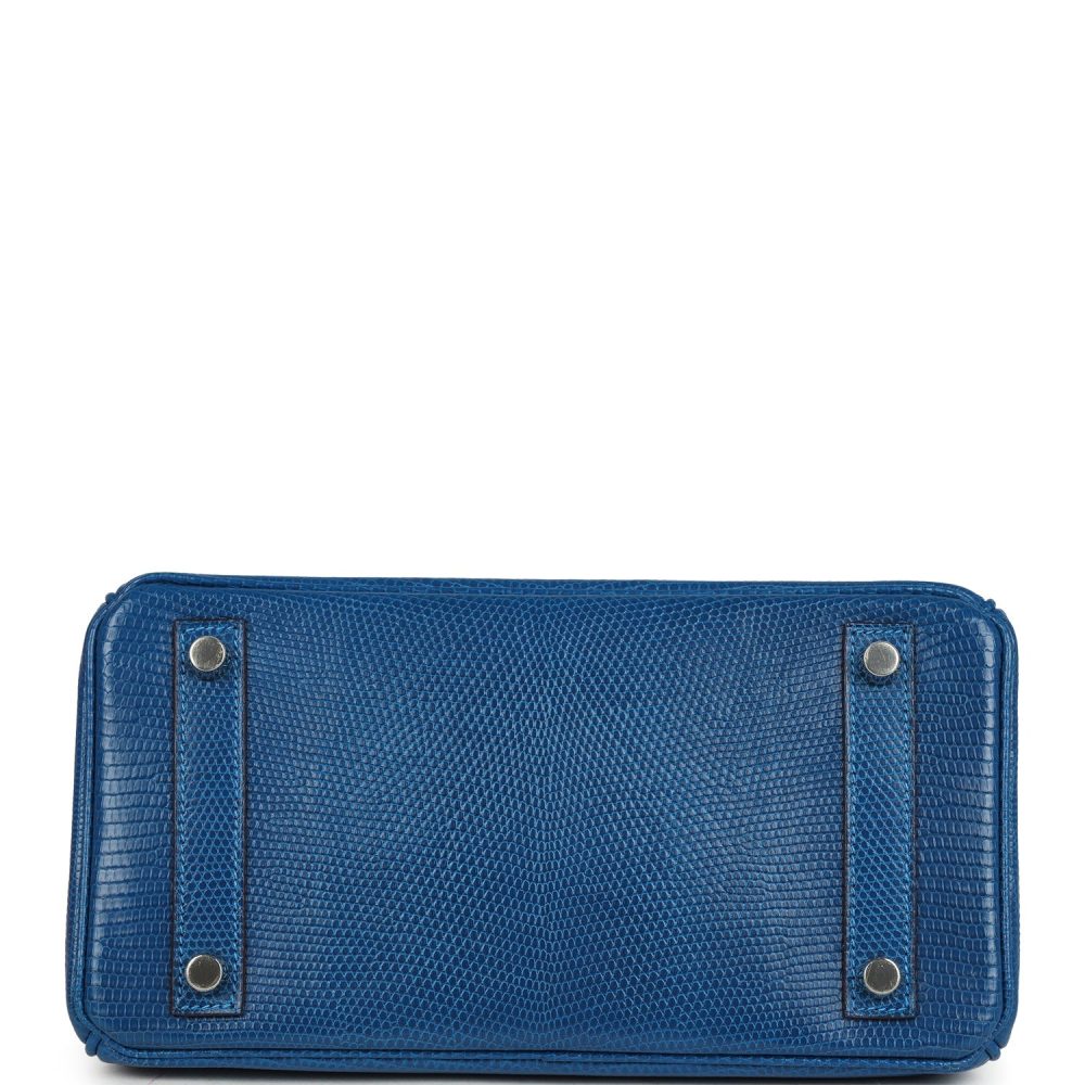 Pre-owned Hermes Birkin 25 Bleu Izmir Varanus Niloticus Lizard Palladium Hardware - Image 6